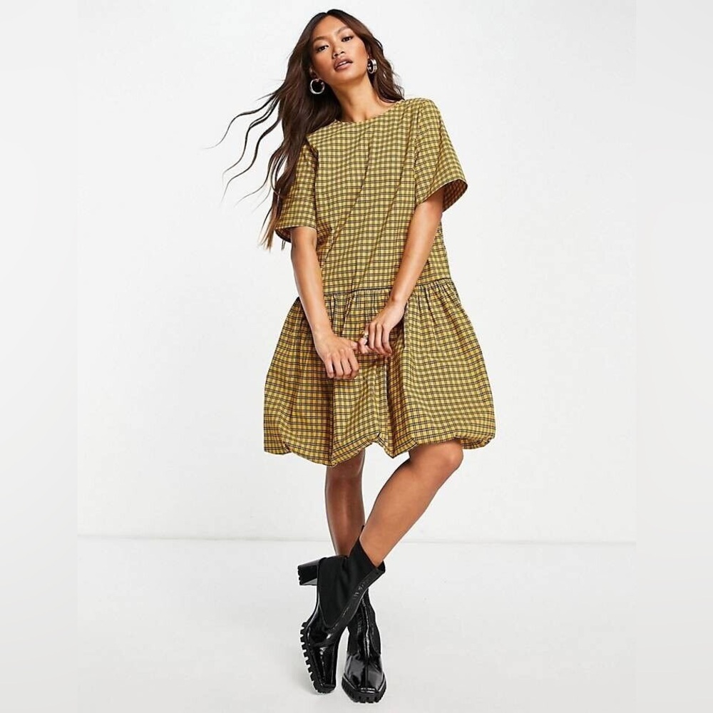 Levi’s Yellow Plaid Taffeta Aberdeen Bubble Dress Sz. M NWT